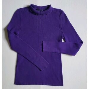 Lauren Ralph Lauren Womens Sz M Purple 100% Cotton Ribbed Turtleneck LS Sweater